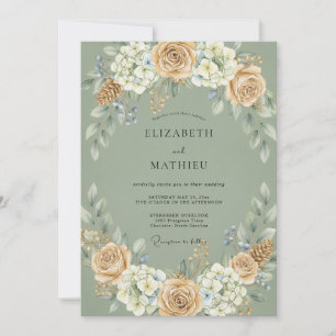 Olive Champagne Bouquet Eucalyptus Wedding Invitation