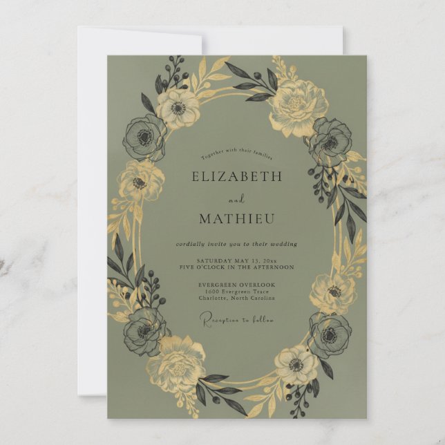 Olive Champagne Foliage Eucalyptus Wedding Invitation (Front)