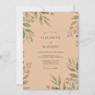 Olive Champagne Foliage Sage Wedding Invitation