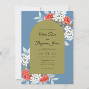 Olive Champagne Gold Petal Wedding Invitation
