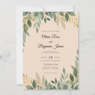 Olive Champagne Leaf Wedding Invitation