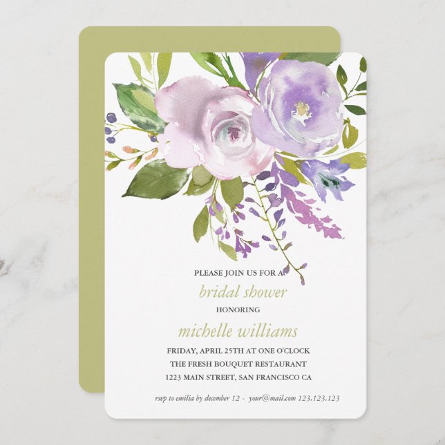 Olive | Chic Lavender Floral Wedding Bridal Shower Invitation (Front/Back)