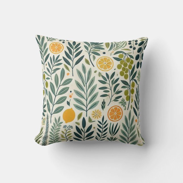 Olive & Citrus Print Cushion (Front)