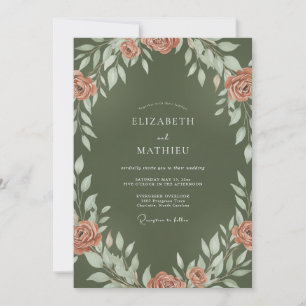 Olive Clay Wreath Wedding Invitation