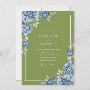 Olive Cobalt Petal Wedding Invitation