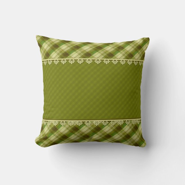 Olive colour patchwork, olive plaid, green patchwo cushion (Front)