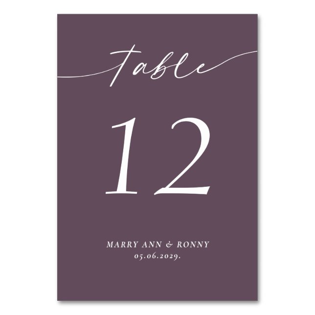 Olive Coloured Wedding Table Number card (Front)