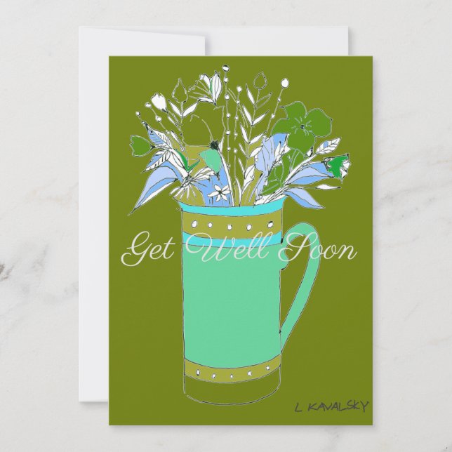 Olive Colourful Get Well Flowers In A Mug Card (Front)