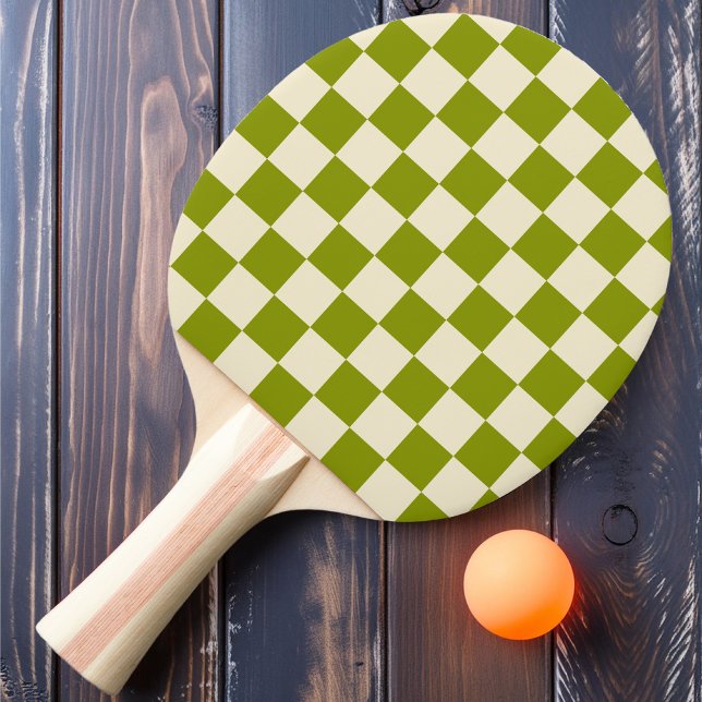 Olive & Cream Chequered Ping Pong Paddle (Creator Uploaded)