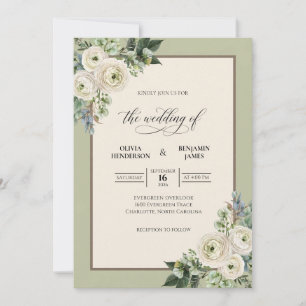 Olive Cream Leaf Wedding Invitation
