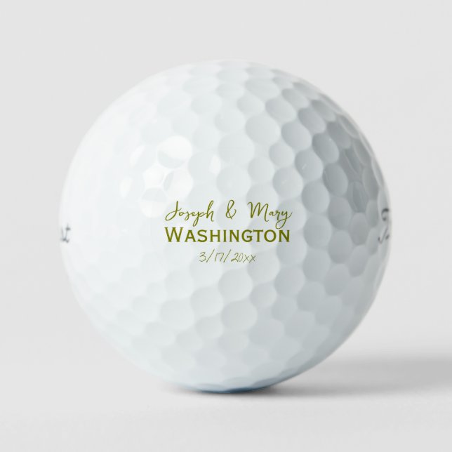Olive Custom Wedding Favours Bride & Groom's Name Golf Balls (Front)