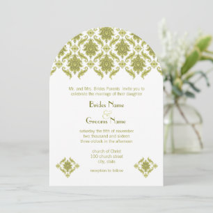 Olive Damask Wedding Invitation