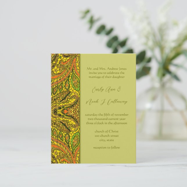 Olive Damask Wedding Invitations Darker (Standing Front)