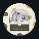 Olive Dot Print Birth Announcement Magnet<br><div class="desc">Olive,  sage,  and green large polka dot print photo magnet.</div>