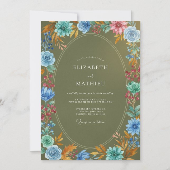 Olive Dusty Coral Watercolor Wedding Invitation (Front)