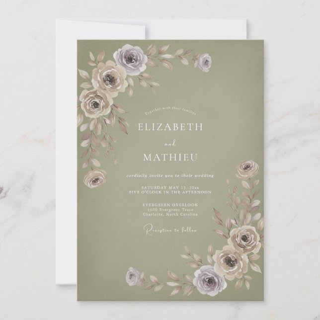 Olive Dusty Mauve Petal Wedding Invitation (Front)