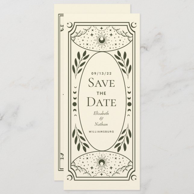 Olive Elegant Mystical Tarot Card Save the Date (Front/Back)