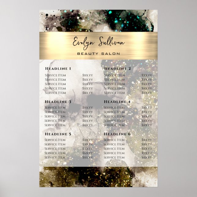 Olive Emerald Green Watercolor Price List Poster (Front)