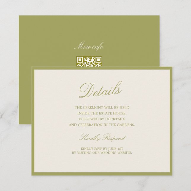 Olive Estate Calligraphy Wedding QR Details Card (Front/Back)
