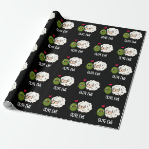 Olive Ewe Funny Love Pun Dark BG Wrapping Paper