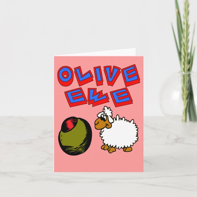 Olive Ewe, I Love You , Lamb Cartoon, Valintine Card (Front)