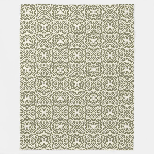 Olive Floral Lattice Sherpa Blanket (Front)