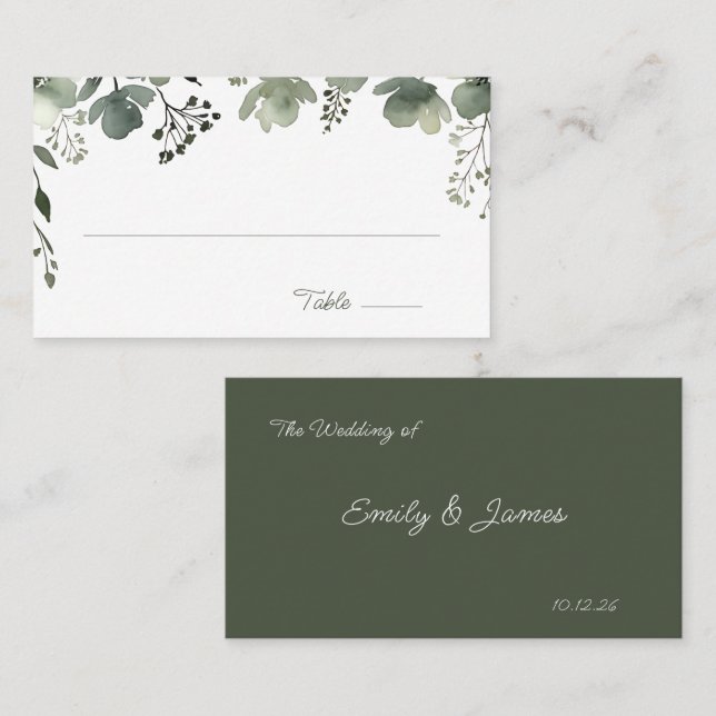 Olive Floral Wedding Place Card (Front/Back)