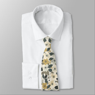 Olive Flowers Brown and White Tie
