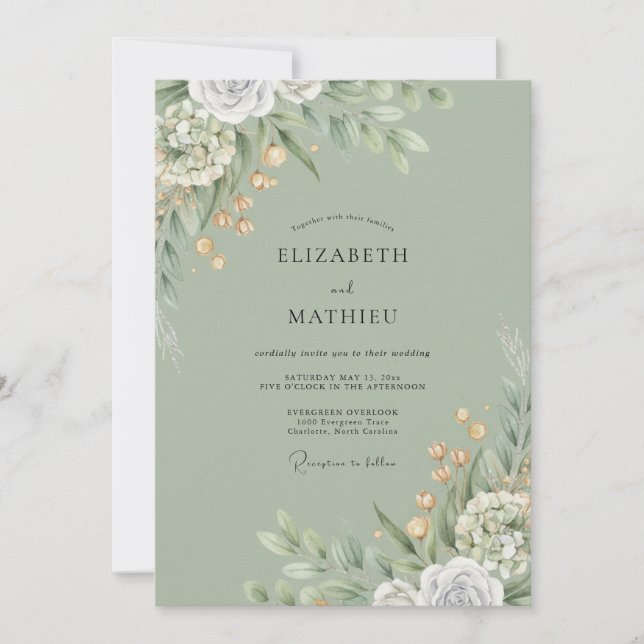 Olive Foliage Dusty Eucalyptus Wedding Invitation (Front)