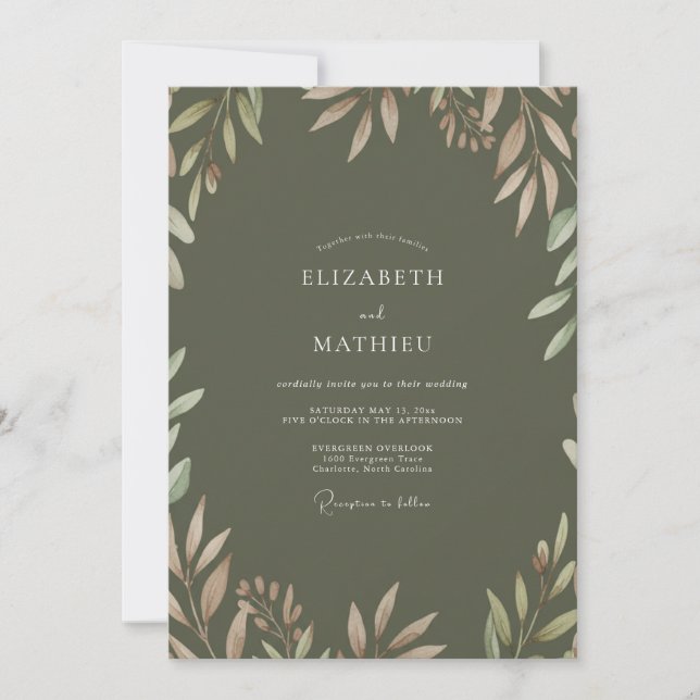 Olive Foliage Grey Eucalyptus Wedding Invitation (Front)