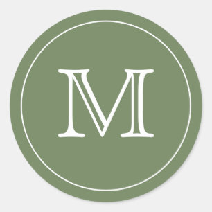 OLIVE FOREST GREEN Black Monogram Letter Classic Round Sticker