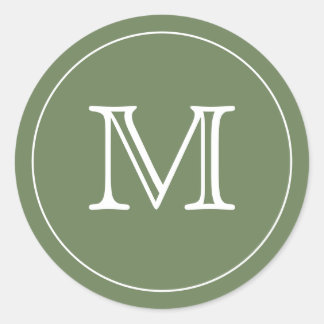 OLIVE FOREST GREEN Black Monogram Letter Classic Round Sticker