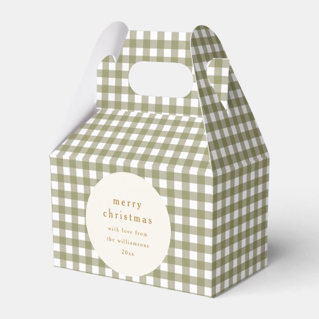 Olive Gingham Plaid Personalised From Christmas Favour Box (Front Side)