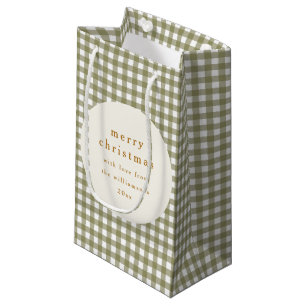 Olive Gingham Plaid Personalised From Christmas Small Gift Bag
