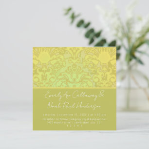 Olive & Gold Damask Wedding Invitation