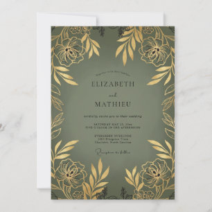 Olive Gold Leafy Wedding Invitation