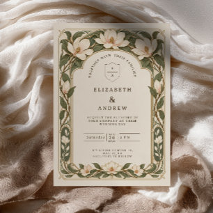 Olive Gold Magnolia Arch Wedding Invitation