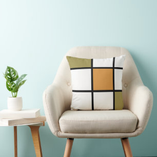 Olive Gold Mondrian Style Cushion