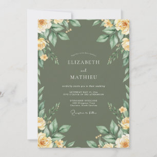 Olive Gold Peony Wedding Invitation