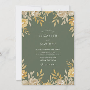 Olive Gold Watercolor Floral Wedding Invitation