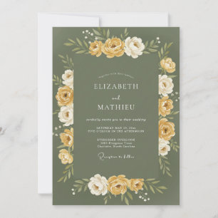 Olive Gold Wreath Wedding Invitation