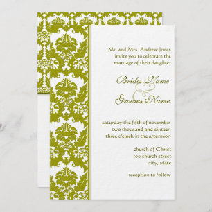Olive Golden Lime Damask Wedding Invitations