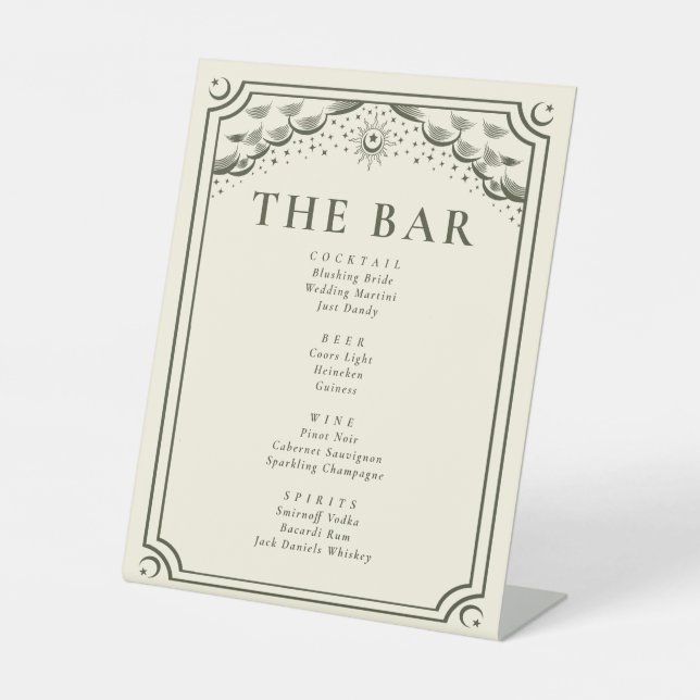 Olive Gothic Tarot Card Wedding Bar Menu Pedestal Sign (Front)