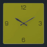 Olive Green 808000 Colour - Option to Add Name Square Wall Clock<br><div class="desc">Add a name, initials or some text, or keep the colour alone. Colour coordinates with other items in the store based on the name and the HEX code (six-digit hex triplet) shown. Use this code to mix, match and customise any other item to go with this, or to add to...</div>