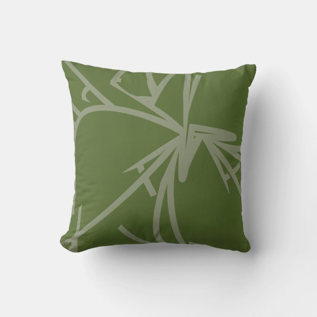 Olive Green Abstract Bamboo Cushion (Front)