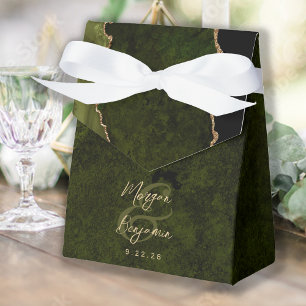 Olive Green Agate Gold Script Wedding Favour Box