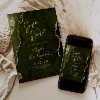 Olive Green Agate Script Wedding Save the Date