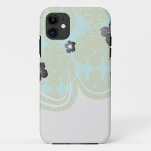 olive green and aqua fleur damask iPhone 11 case
