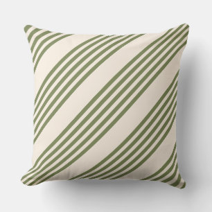 Olive green and beige five stripes pattern cushion
