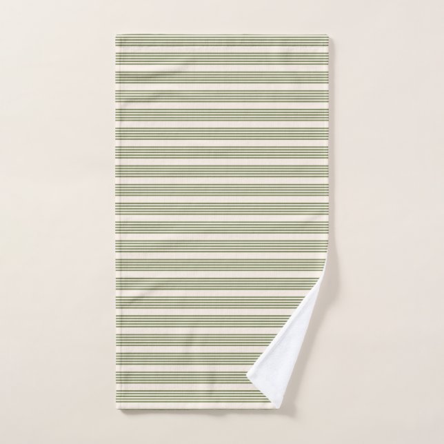 Olive green and beige five stripes pattern hand towel (Hand Towel)